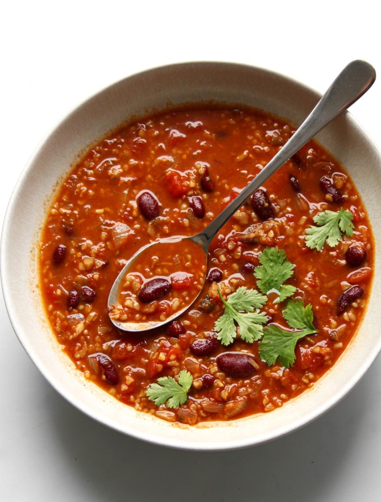 easy bulgur chili on plate