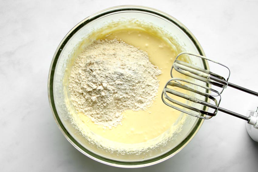 Cake batter and flour