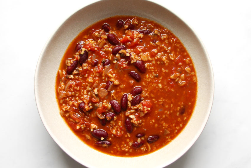 bulgur chili on plate