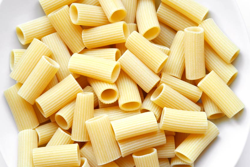 Uncooked Rigatoni pasta